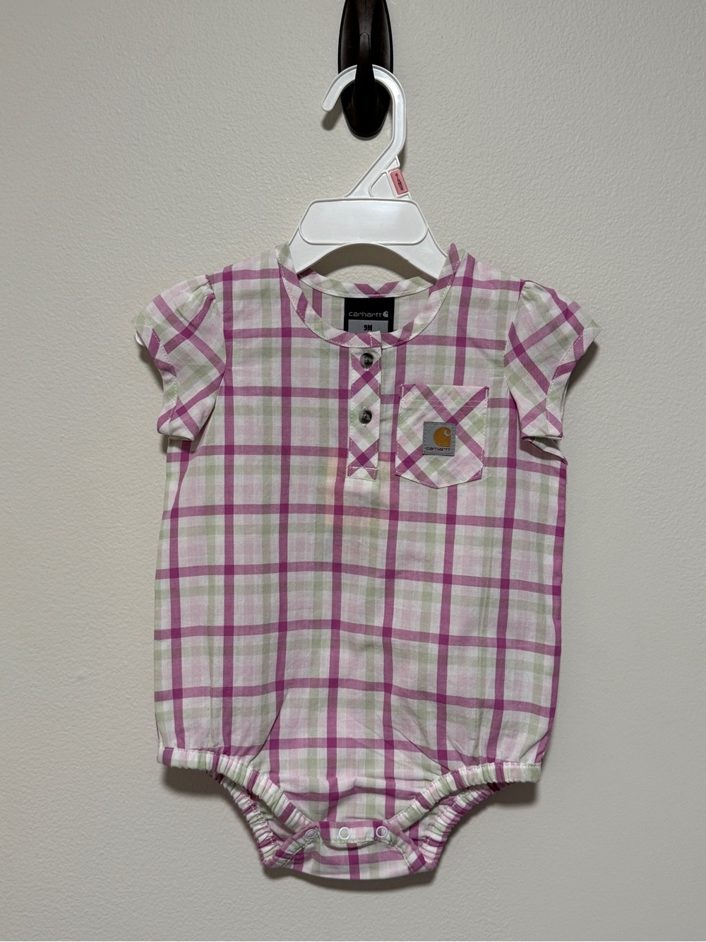 Carhartt Pink and Light Green Plaid Short-Sleeve One-Piece